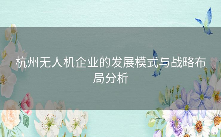 杭州无人机企业的发展模式与战略布局分析