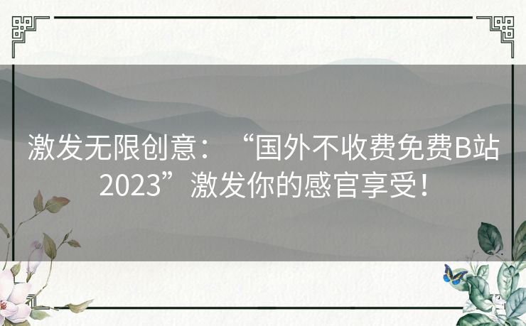 激发无限创意：“国外不收费免费B站2023”激发你的感官享受！