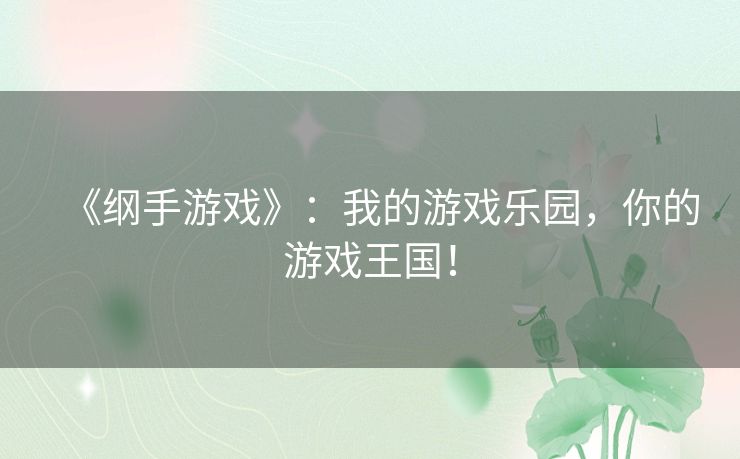 《纲手游戏》：我的游戏乐园，你的游戏王国！