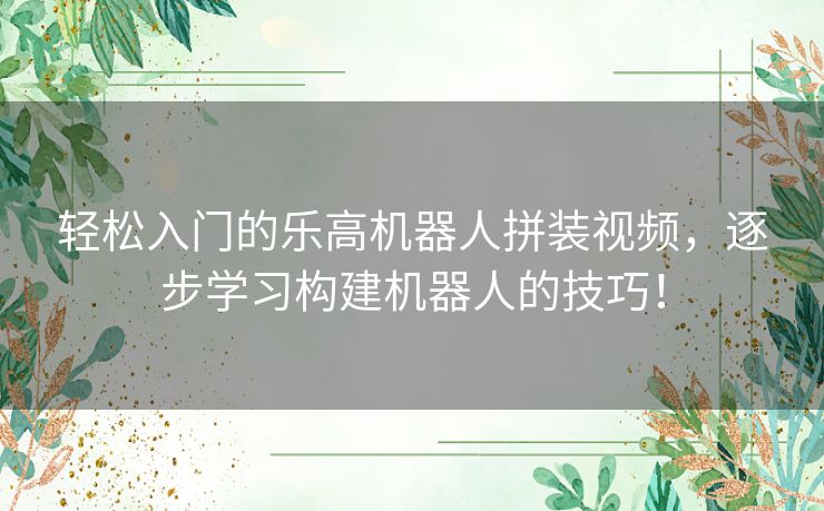 轻松入门的乐高机器人拼装视频，逐步学习构建机器人的技巧！