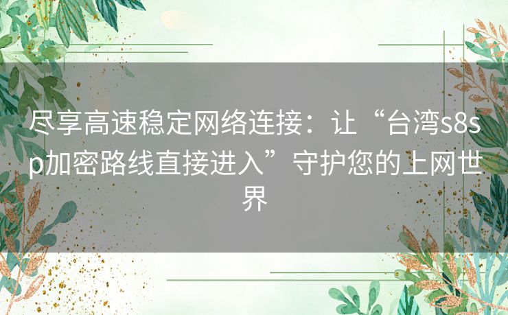 尽享高速稳定网络连接：让“台湾s8sp加密路线直接进入”守护您的上网世界