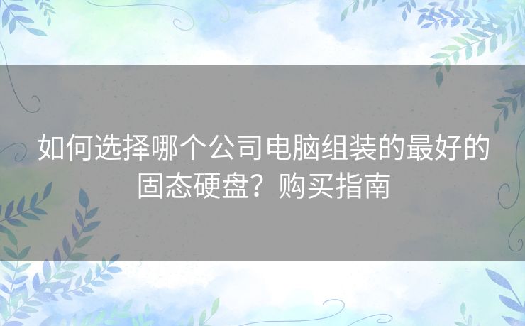 如何选择哪个公司电脑组装的最好的固态硬盘？购买指南