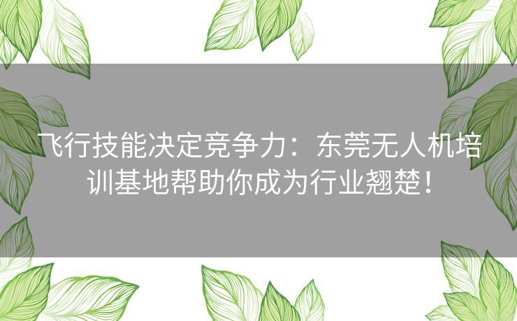 飞行技能决定竞争力：东莞无人机培训基地帮助你成为行业翘楚！