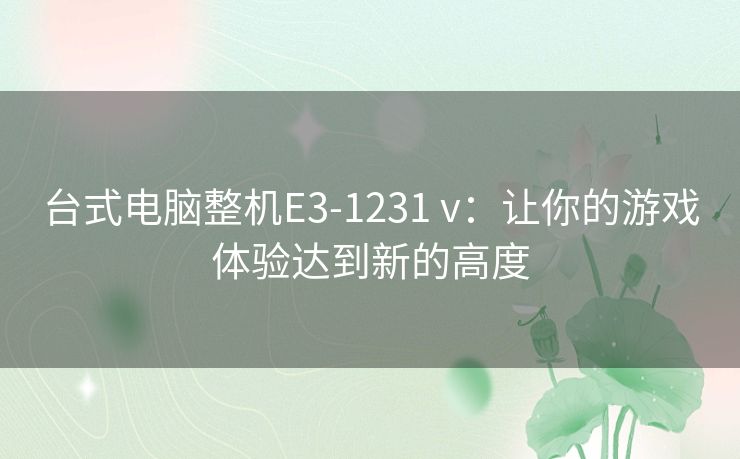 台式电脑整机E3-1231 v：让你的游戏体验达到新的高度