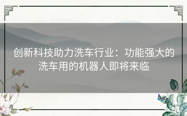 创新科技助力洗车行业：功能强大的洗车用的机器人即将来临