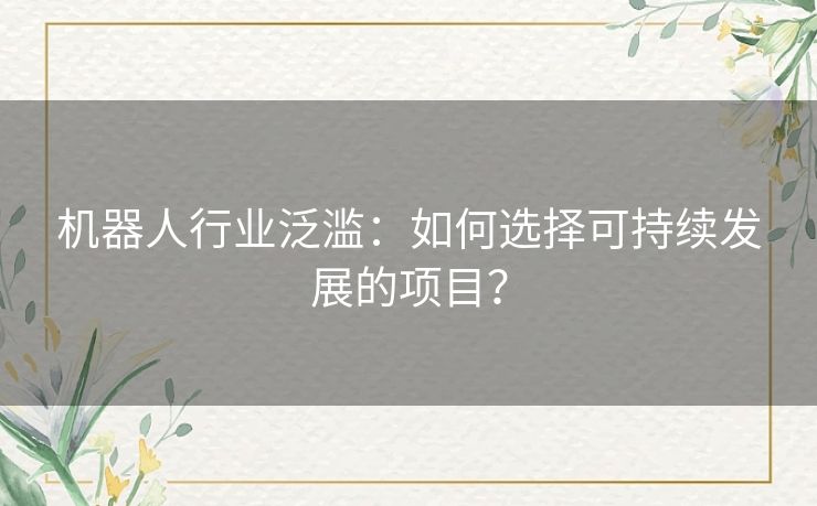 机器人行业泛滥：如何选择可持续发展的项目？