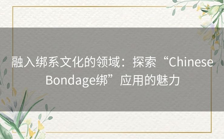 融入绑系文化的领域：探索“ChineseBondage绑”应用的魅力