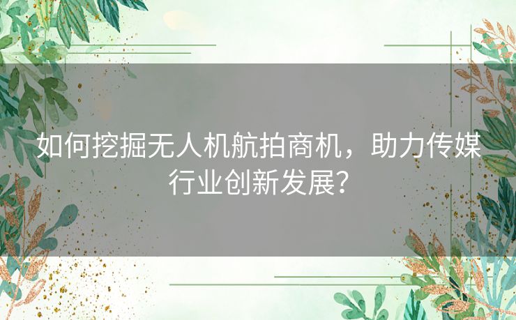 如何挖掘无人机航拍商机，助力传媒行业创新发展？