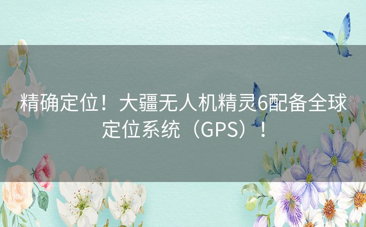 精确定位！大疆无人机精灵6配备全球定位系统（GPS）！