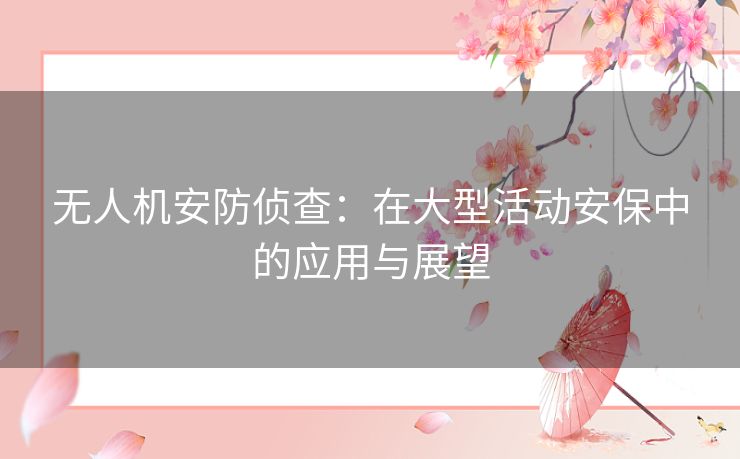 无人机安防侦查：在大型活动安保中的应用与展望