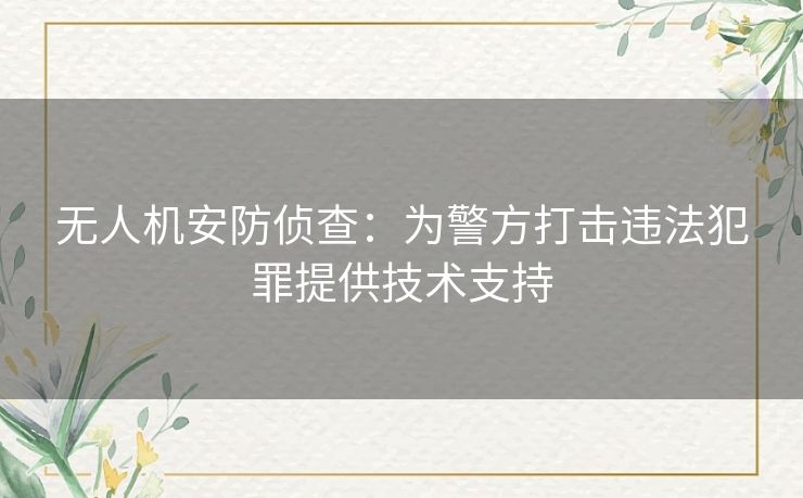 无人机安防侦查：为警方打击违法犯罪提供技术支持