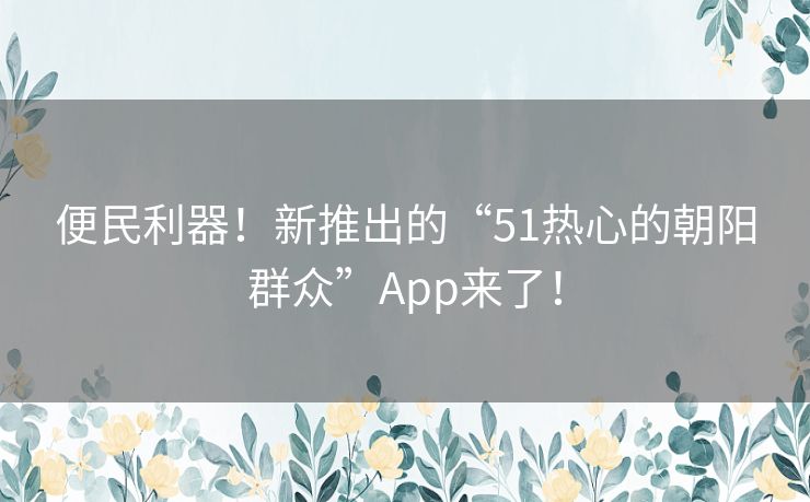 便民利器！新推出的“51热心的朝阳群众”App来了！