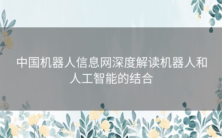 中国机器人信息网深度解读机器人和人工智能的结合