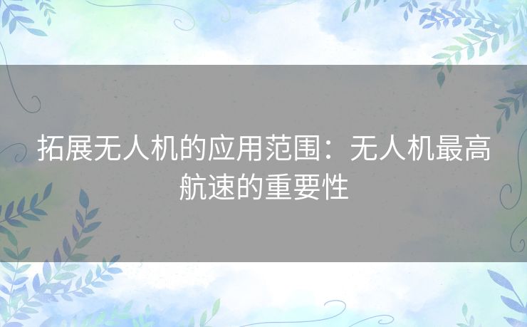 拓展无人机的应用范围：无人机最高航速的重要性