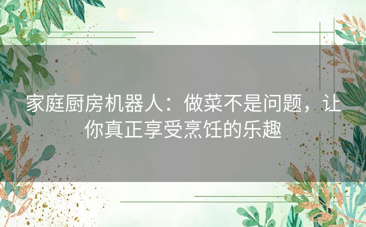 家庭厨房机器人：做菜不是问题，让你真正享受烹饪的乐趣