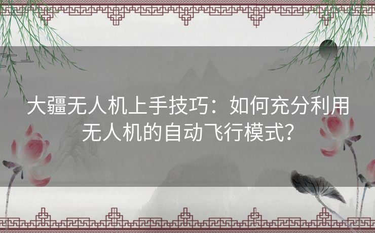 大疆无人机上手技巧：如何充分利用无人机的自动飞行模式？