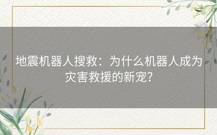 地震机器人搜救：为什么机器人成为灾害救援的新宠？