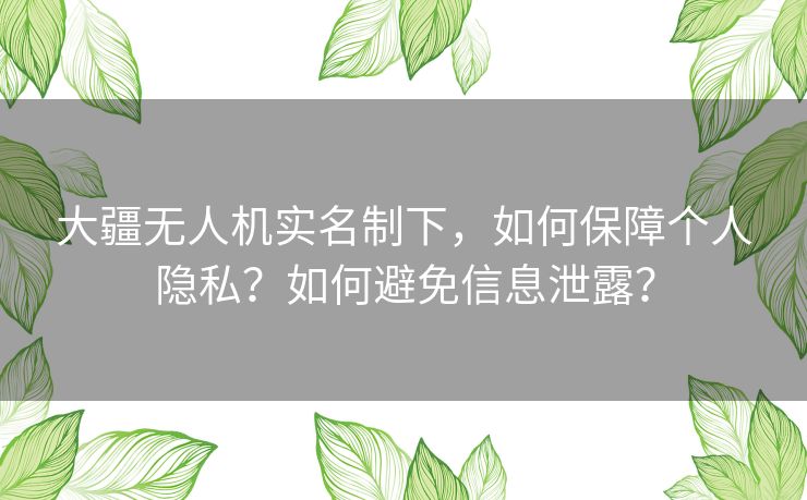 大疆无人机实名制下，如何保障个人隐私？如何避免信息泄露？