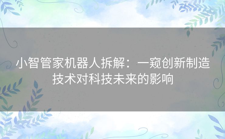 小智管家机器人拆解：一窥创新制造技术对科技未来的影响