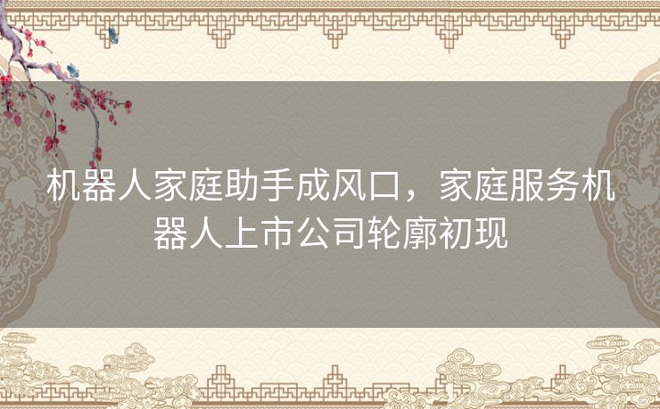 机器人家庭助手成风口，家庭服务机器人上市公司轮廓初现