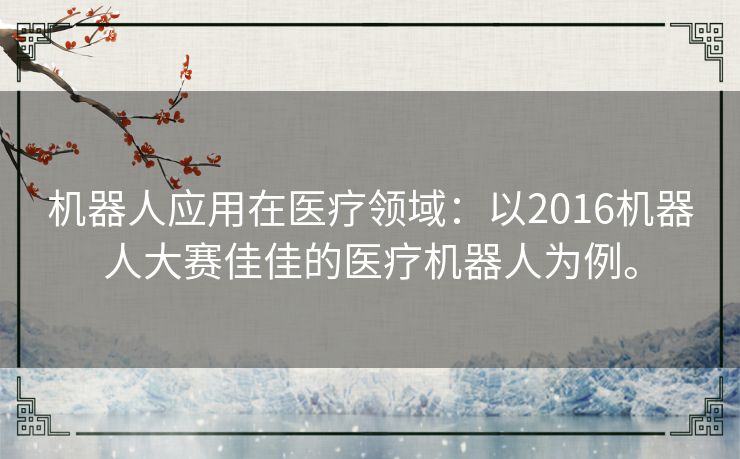 机器人应用在医疗领域：以2016机器人大赛佳佳的医疗机器人为例。