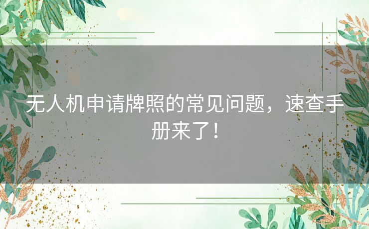 无人机申请牌照的常见问题，速查手册来了！