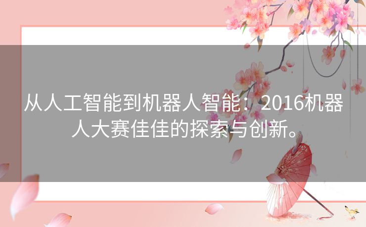 从人工智能到机器人智能：2016机器人大赛佳佳的探索与创新。