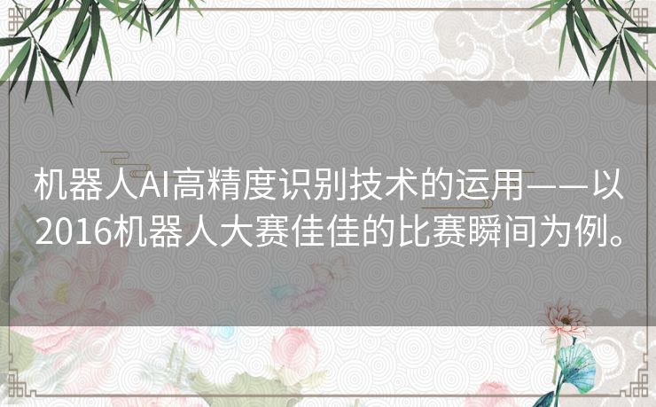 机器人AI高精度识别技术的运用——以2016机器人大赛佳佳的比赛瞬间为例。