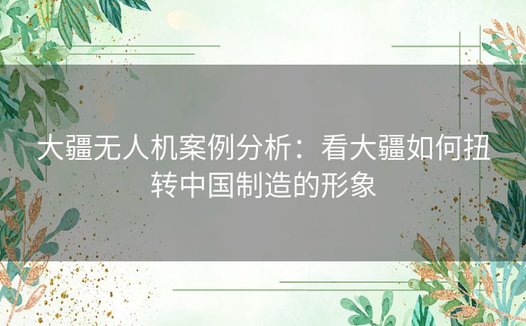 大疆无人机案例分析：看大疆如何扭转中国制造的形象