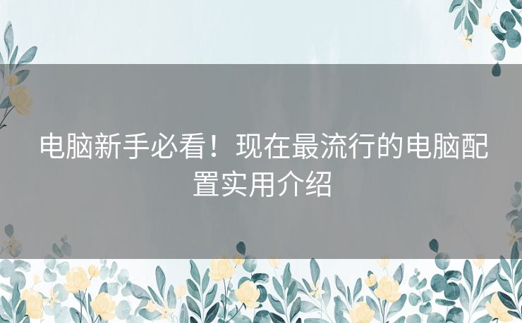 电脑新手必看！现在最流行的电脑配置实用介绍