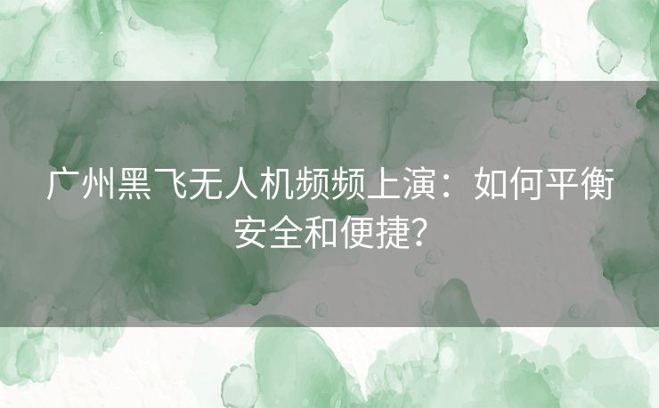 广州黑飞无人机频频上演：如何平衡安全和便捷？