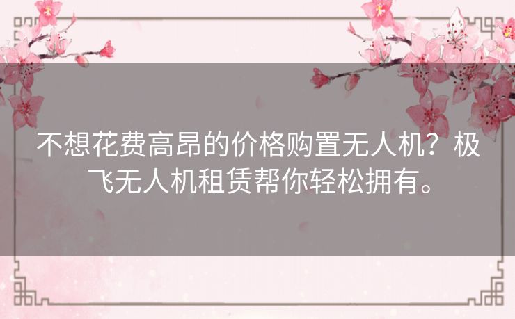 不想花费高昂的价格购置无人机？极飞无人机租赁帮你轻松拥有。