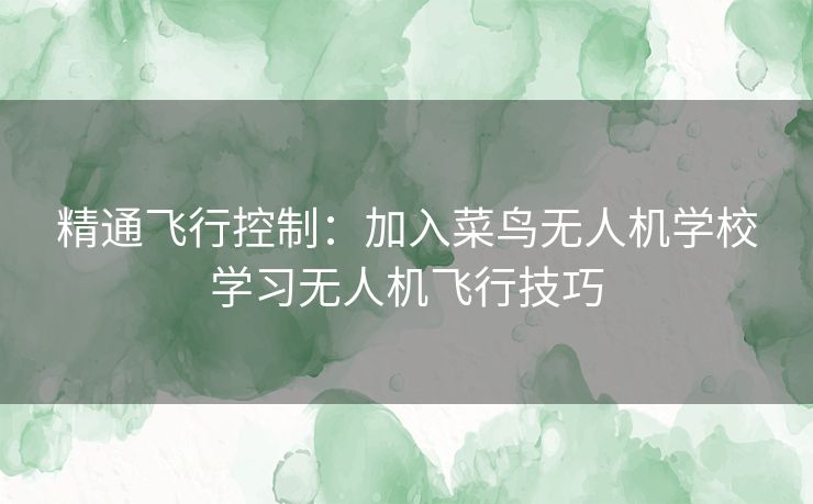 精通飞行控制：加入菜鸟无人机学校学习无人机飞行技巧