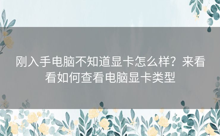 刚入手电脑不知道显卡怎么样？来看看如何查看电脑显卡类型