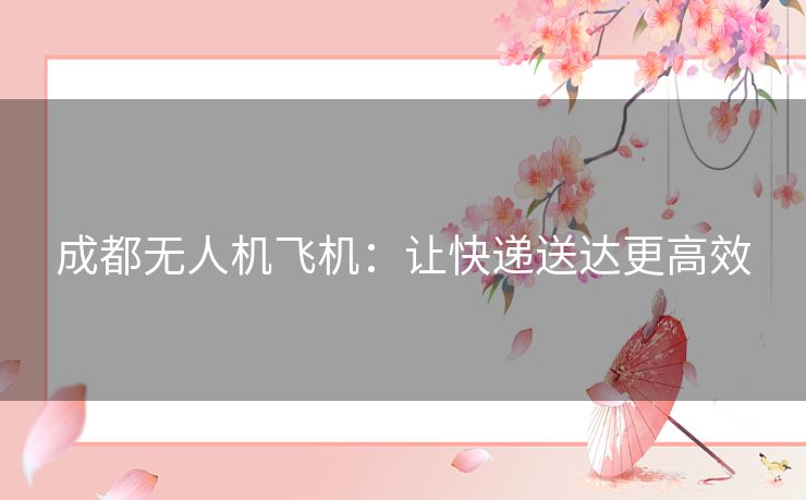 成都无人机飞机：让快递送达更高效