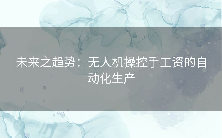 未来之趋势：无人机操控手工资的自动化生产