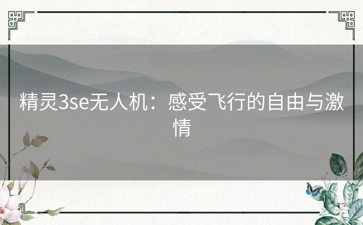 精灵3se无人机：感受飞行的自由与激情