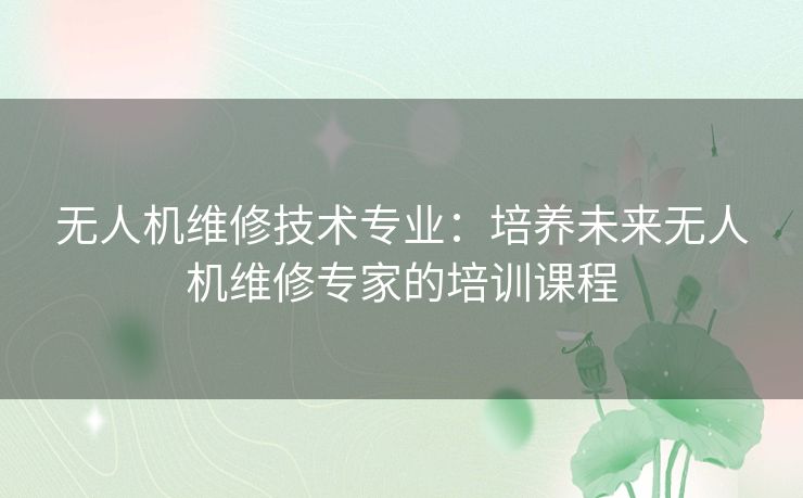 无人机维修技术专业：培养未来无人机维修专家的培训课程