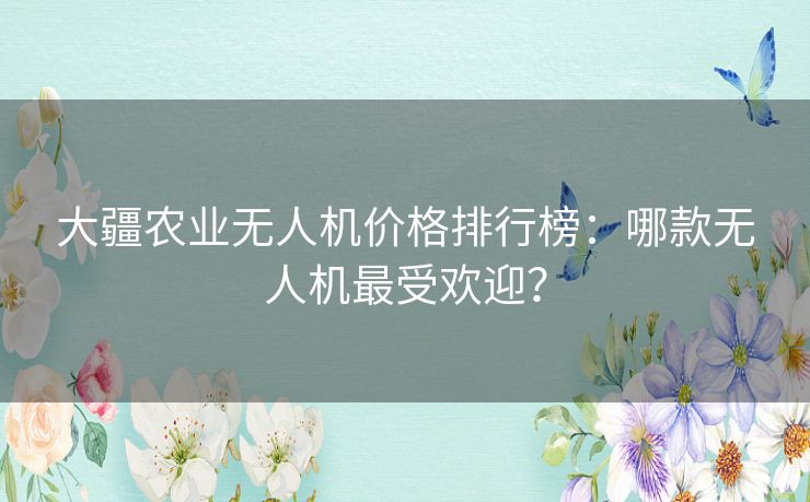 大疆农业无人机价格排行榜：哪款无人机最受欢迎？