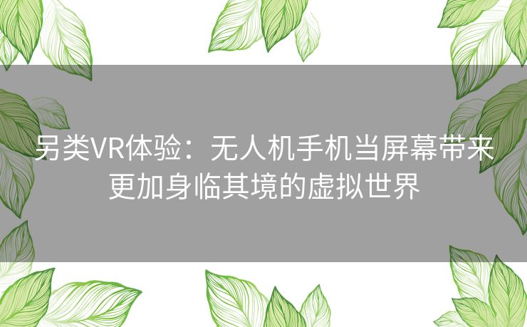 另类VR体验：无人机手机当屏幕带来更加身临其境的虚拟世界