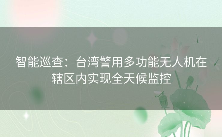 智能巡查：台湾警用多功能无人机在辖区内实现全天候监控