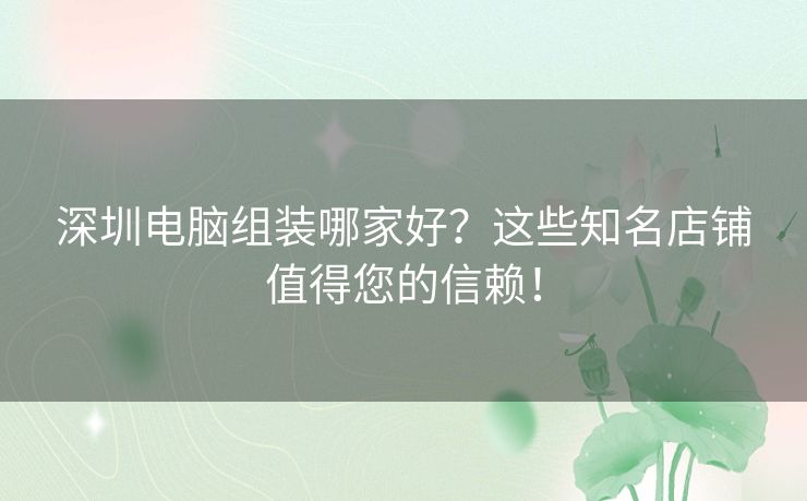 深圳电脑组装哪家好？这些知名店铺值得您的信赖！