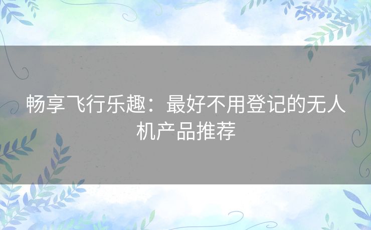 畅享飞行乐趣：最好不用登记的无人机产品推荐