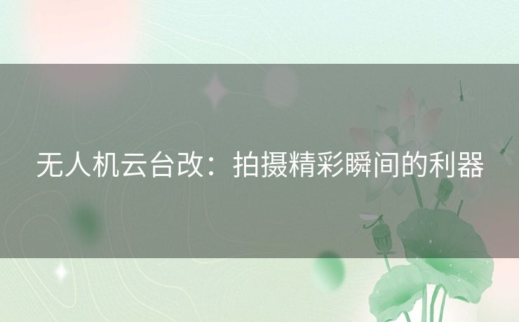 无人机云台改：拍摄精彩瞬间的利器