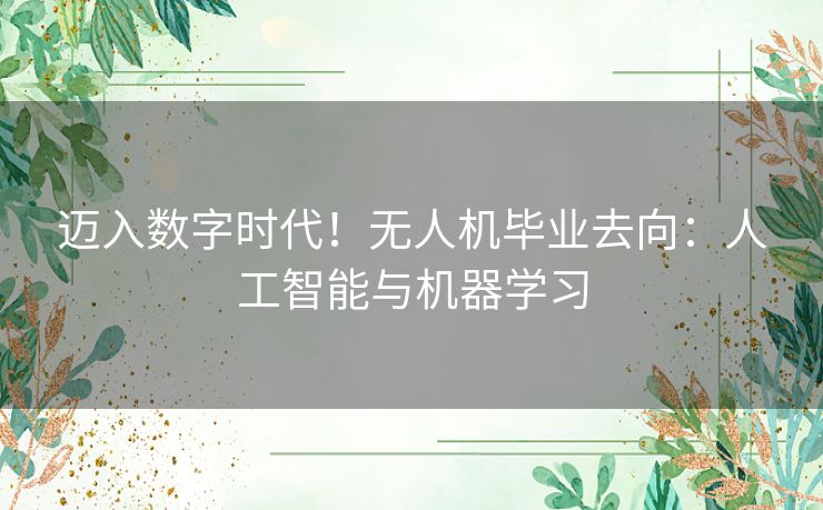 迈入数字时代！无人机毕业去向：人工智能与机器学习