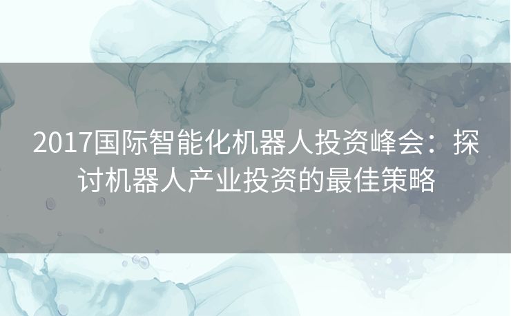 2017国际智能化机器人投资峰会：探讨机器人产业投资的最佳策略