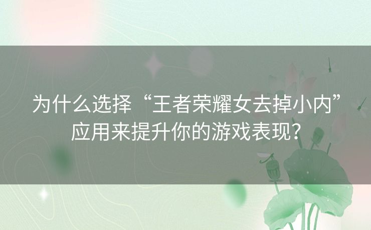 为什么选择“王者荣耀女去掉小内”应用来提升你的游戏表现？