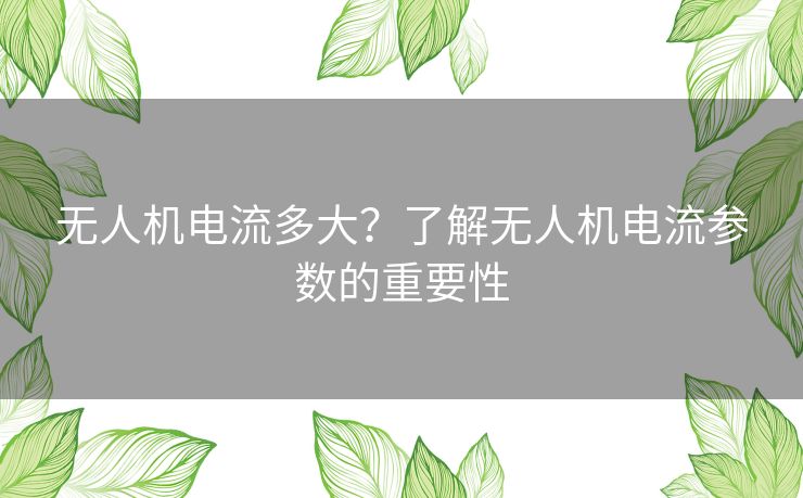 无人机电流多大？了解无人机电流参数的重要性