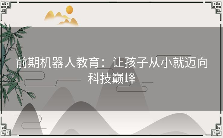 前期机器人教育：让孩子从小就迈向科技巅峰