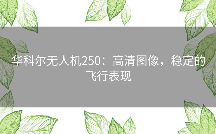 华科尔无人机250：高清图像，稳定的飞行表现